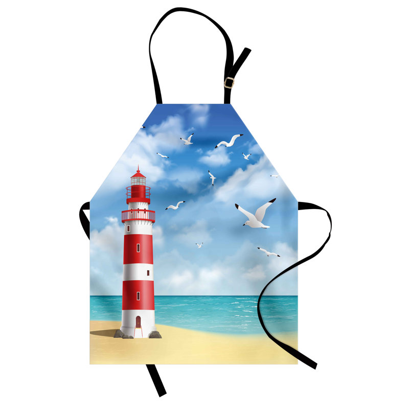 Tablier de plage East Urban Home unisexe, océan Mouettes phare, taille adulte, bleu vermillon