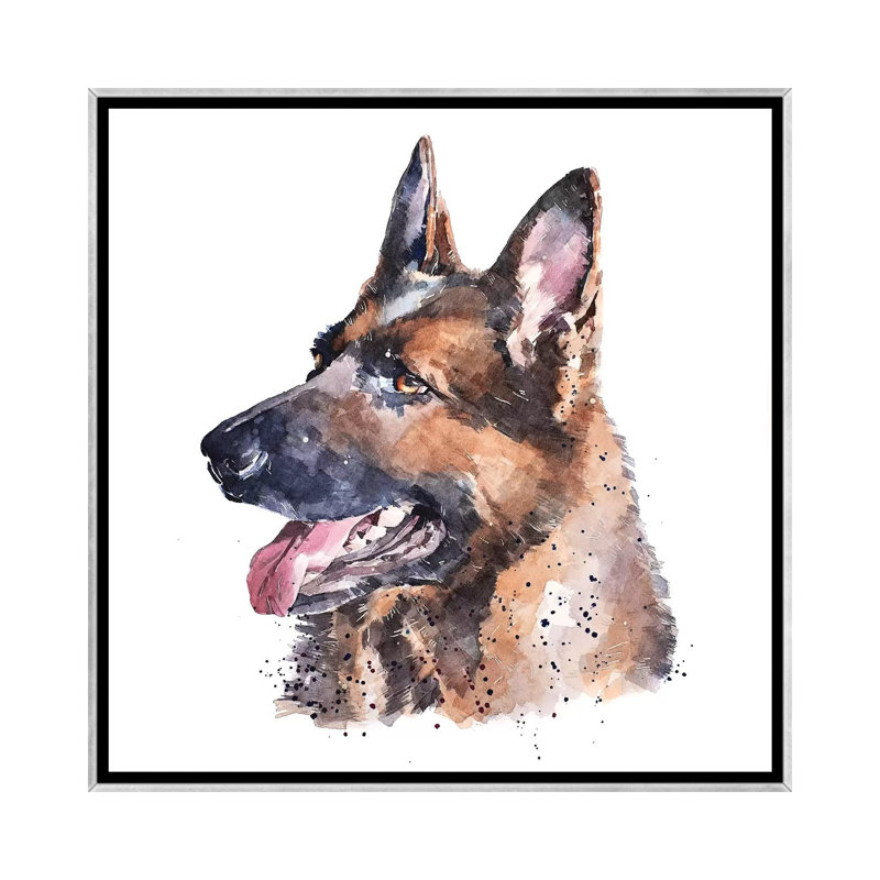 « German Shepherd I » par Edwatercolours-impression, H 18 po x l 18 po x 1,5 po, Toile avec cadre argenté, Pas de tapis