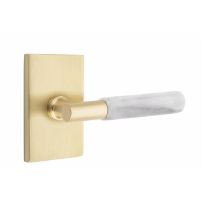 Ensemble de faux levier Emtek Select, rosette rectangulaire moderne, tige en T et poignée en marbre blanc