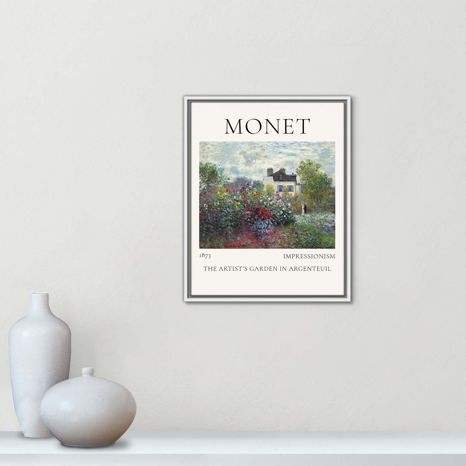 Rocchetto "Artists Garden in Argenteuil" Print, White Floater Frame, No, 21.5" H x 17.5" W x 2" D