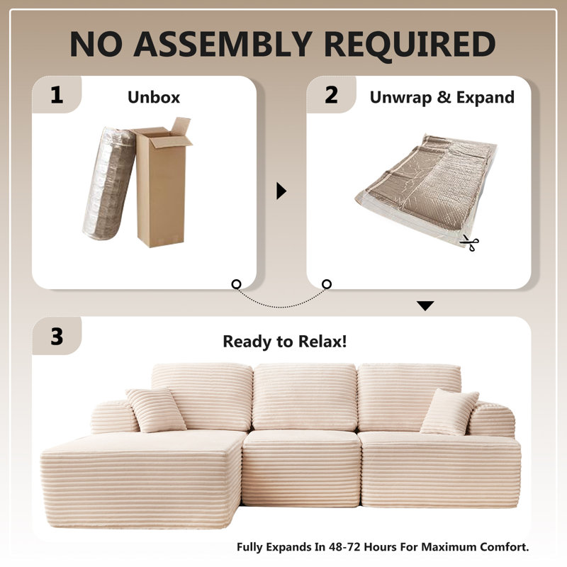 Boneless 106" Oversized Modular Sectional Sofa, with Convertible L-Shape Couch, Left Hand Facing, Beige