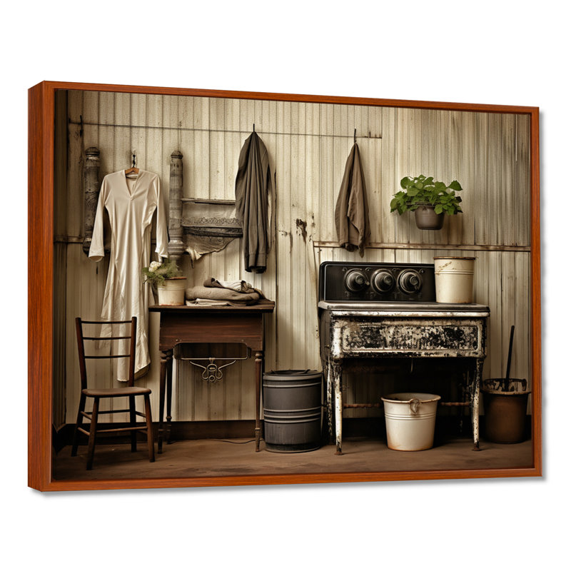 «Farmhouse Laundry Charm III», art mural, H 30 po x l 40 po x P 1,5 po, Cadre flottant brun