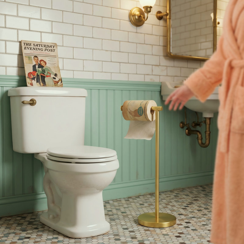 Porte-papier hygiénique sur pied, Or brossé