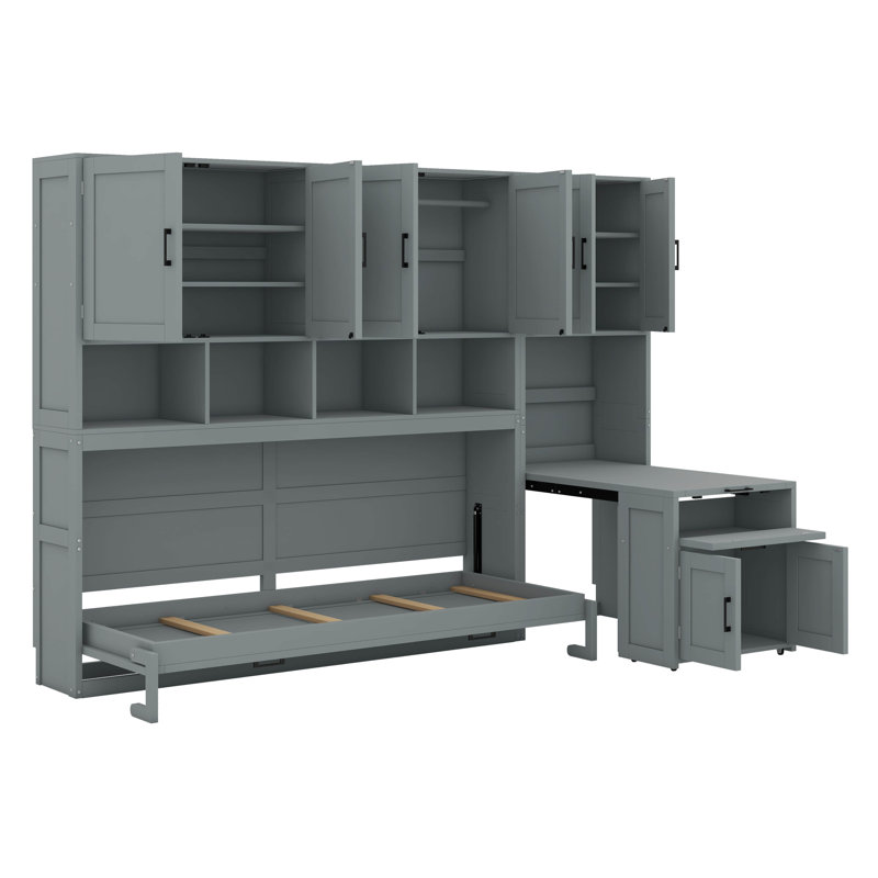  Lit escamotable simple avec garde-robe et tiroirs Earleville, Grey