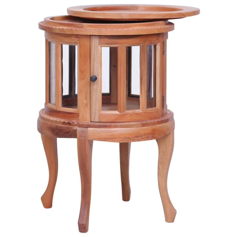 Table de bout en verre massif et acajou, Brun pâle