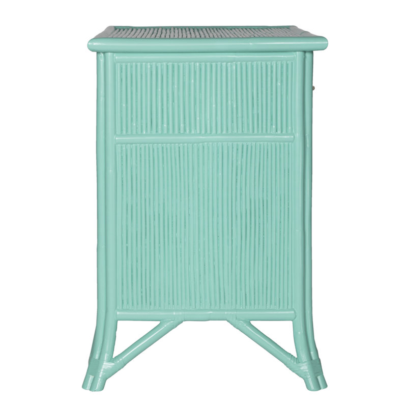 1 - Drawer Rattan Nightstand, Turquoise