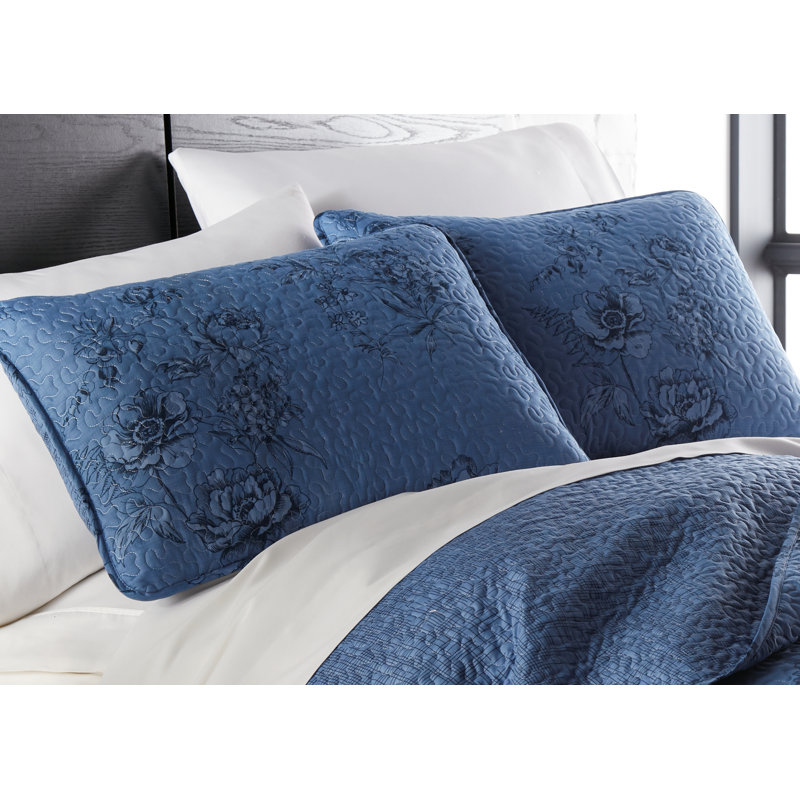 Harmony Collection Microfiber Reversible Quilt Set, King Quilt + 2 King Shams, Blue