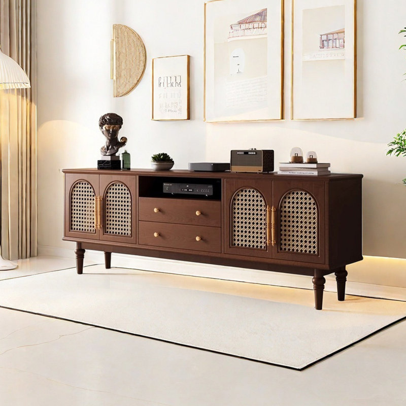Meuble télé rétro en osier, Brun, H 22,83 po x L 70,86 po x l 15,74 po