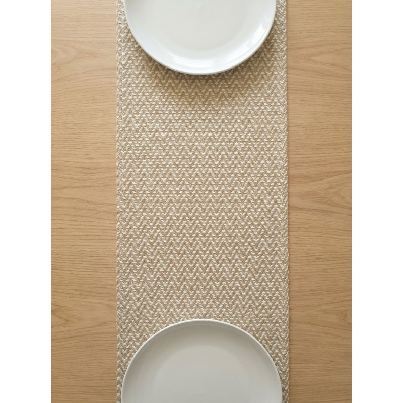 Warm Beige Herringbone Bay Indoor Outdoor Table Runner 14x72