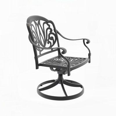 Chaise de patio pivotante en fonte d'aluminium 6 pièces avec structure noire et coussins bruns