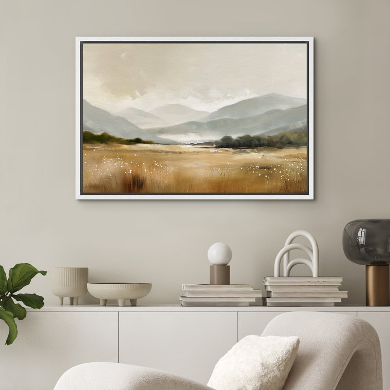 «Abstract Yellow Field Landscape», reproduction d'art sur toile encadrée, H 16 po x l 24 po, Blanc