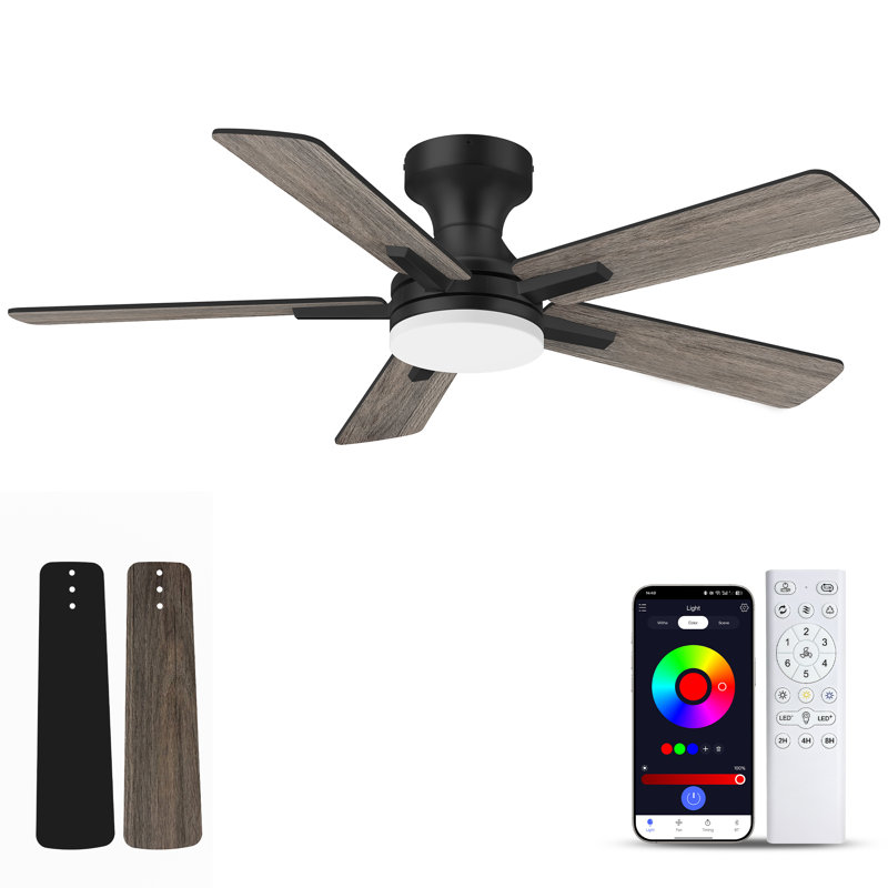 Ventilateur de plafond 42 po à 5 pales pour l'intérieur et l'extérieur avec lumières à DEL RVB et télécommande / à intensité variable, 6 vitesses