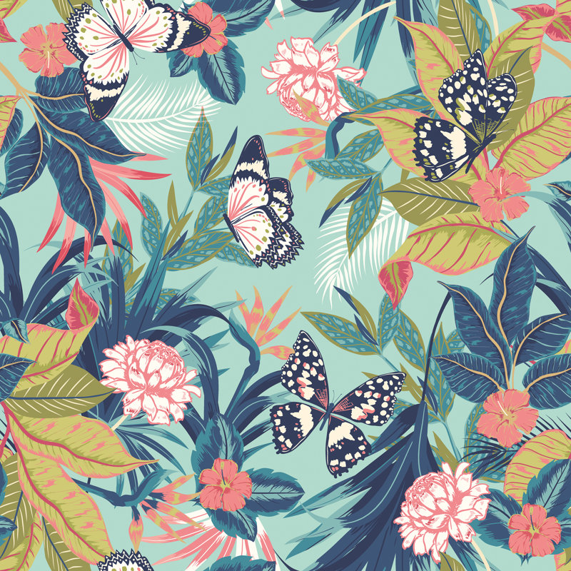 Paradise Flamingo Smooth Matt Wallpaper, Blue