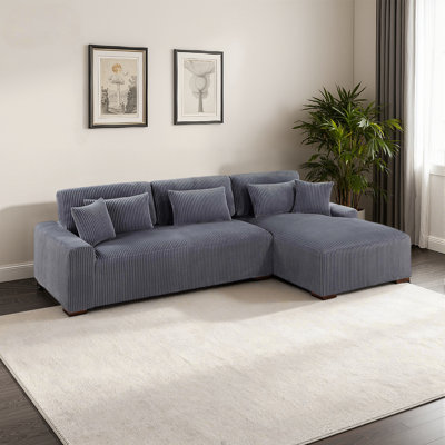 Extra Large 2-piece Sectional With Chaise & 5 Accent Pillows, Corduroy Fabric