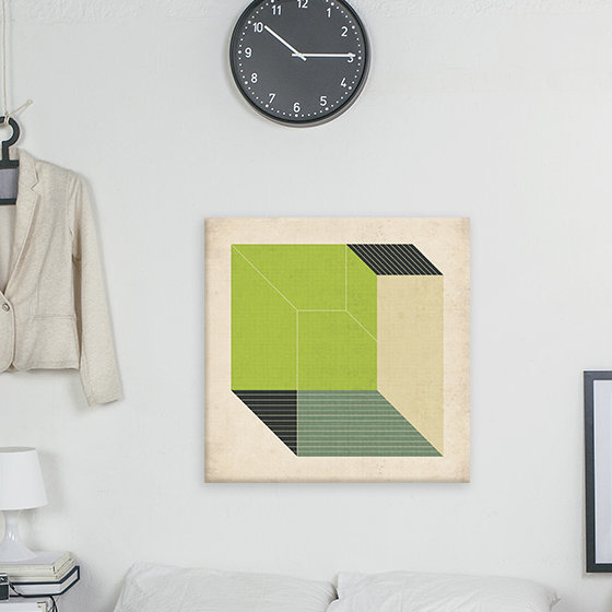 Cubes xiii. v, impression sur toile tendue, H 26 po x l 26 po x P 1,5 po, Toile avec cadre noir, Pas de tapis