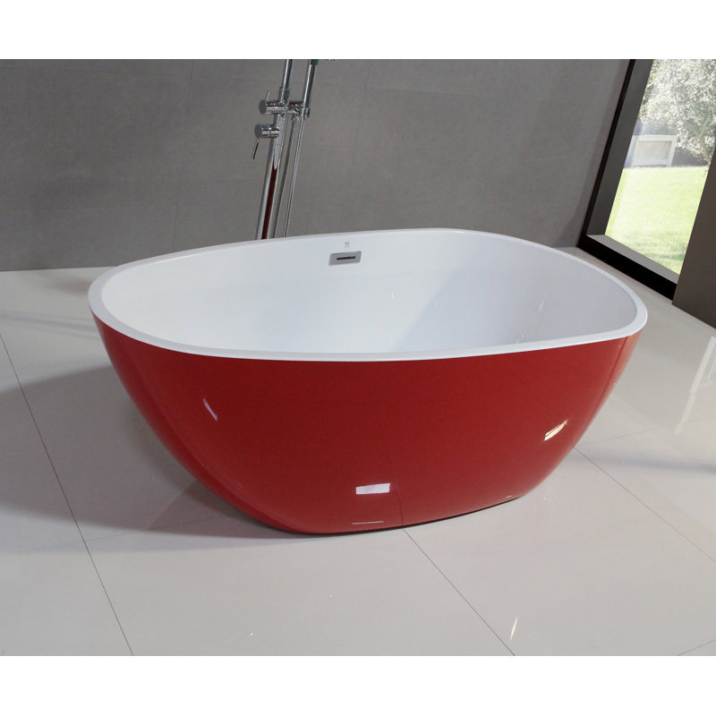 62'' x 28'' Freestanding Soaking Acrylic Bathtub, Red