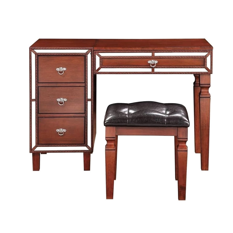 Tabouret de meuble-lavabo traditionnel couleur cerise, options de rangement spacieuses, siège élégant, placage de peuplier, bois d'hévéa