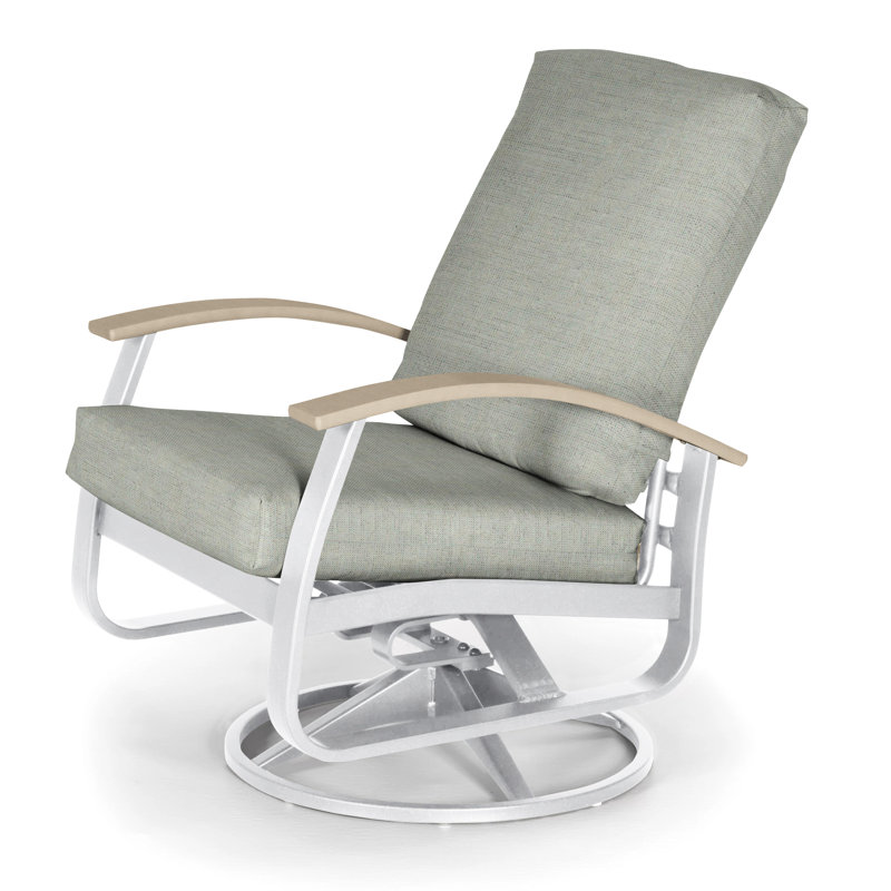 Chaise de patio pivotante avec coussin Askar, Toile granit Sunbrella®, Désert P60, Blanc brillant