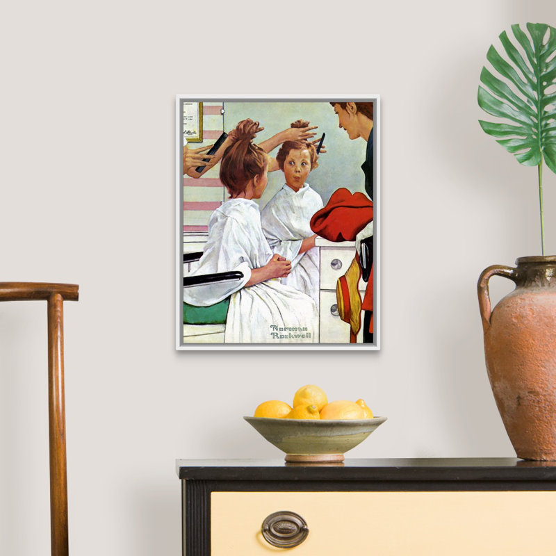 Norman Rockwell, premier voyage à la boutique de beauté, toile, H 22 po x l 18 po x P 1,75 po, Cadre flottant blanc