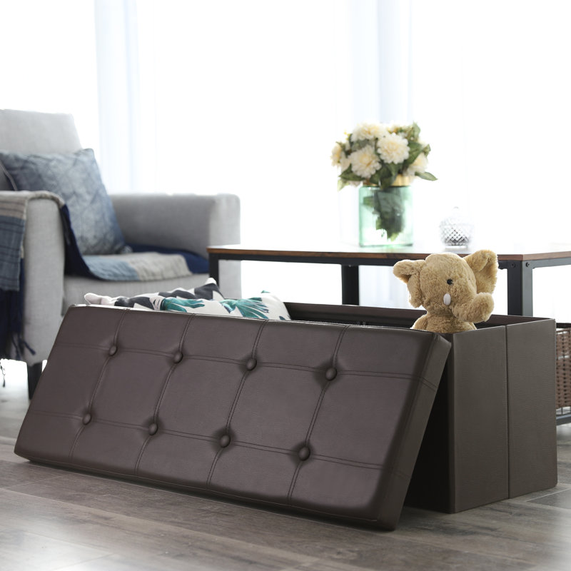 Repose-pieds de rangement rectangulaire en similicuir Humboldt, Brun