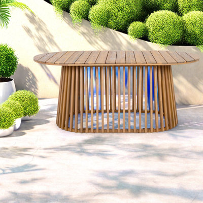 Grandes tables de patio ovales en bois d'acacia massif de 68,9 po, salle à manger familiale moderne