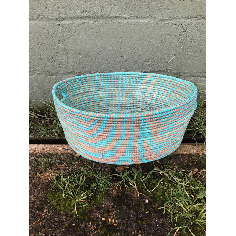 Wicker Laundry Basket with Handles, Turquoise 