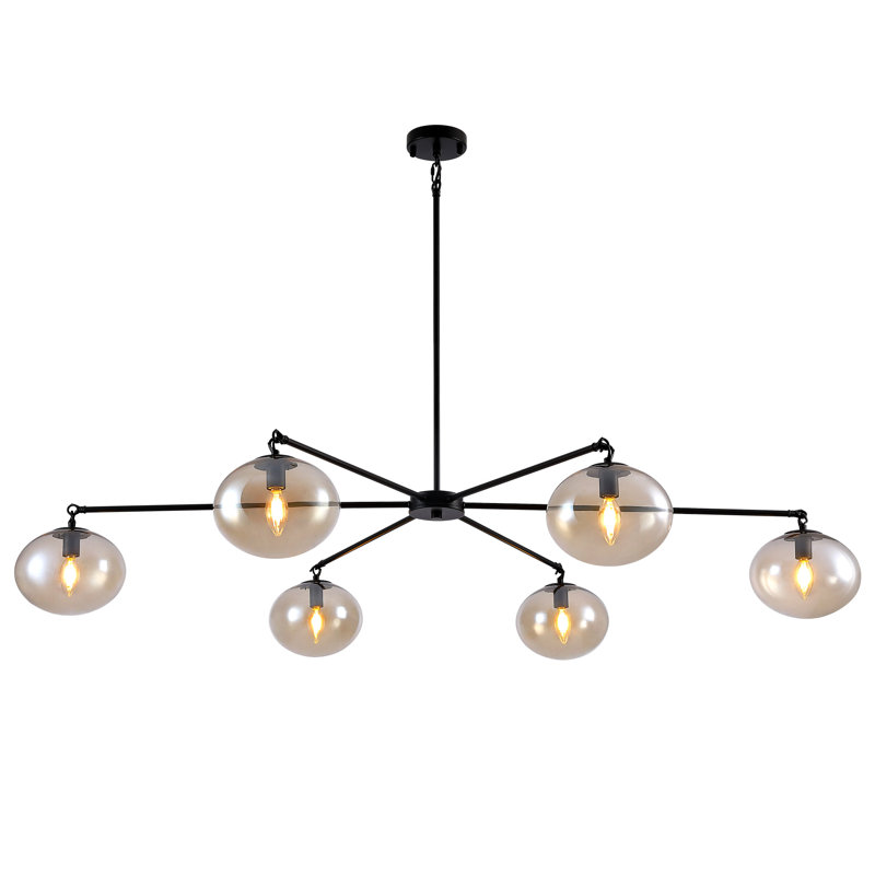 Lustre linéaire Spoutnik long de style Mid-Century à 6 lumières Orbelle pour salle à manger avec îlot de cuisine