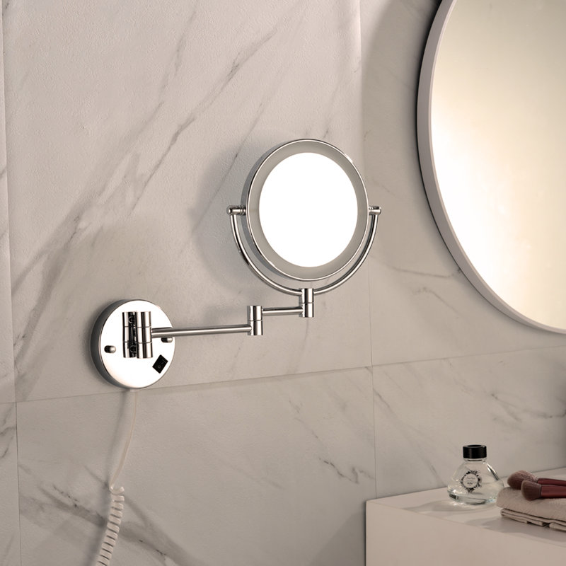 8 Inch LED Wall Mount Two-Sided Magnifying Makeup Vanity Mirror 12 Inch Extension, Chrome