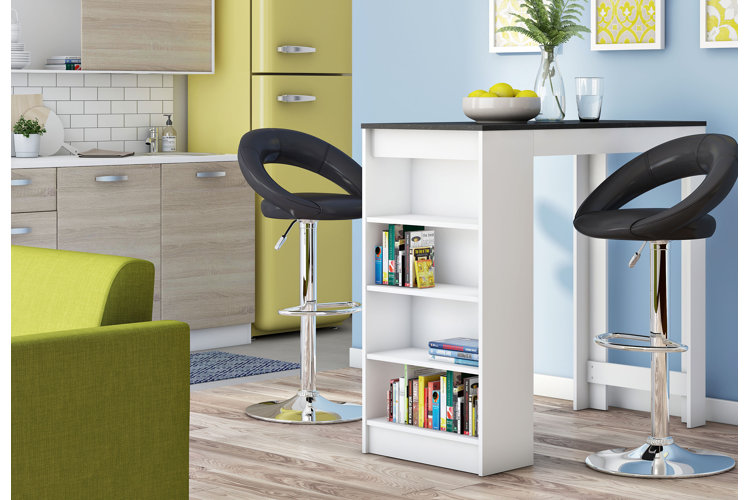 two adjustable-height bar stools at a high-top table in a modern kitchen