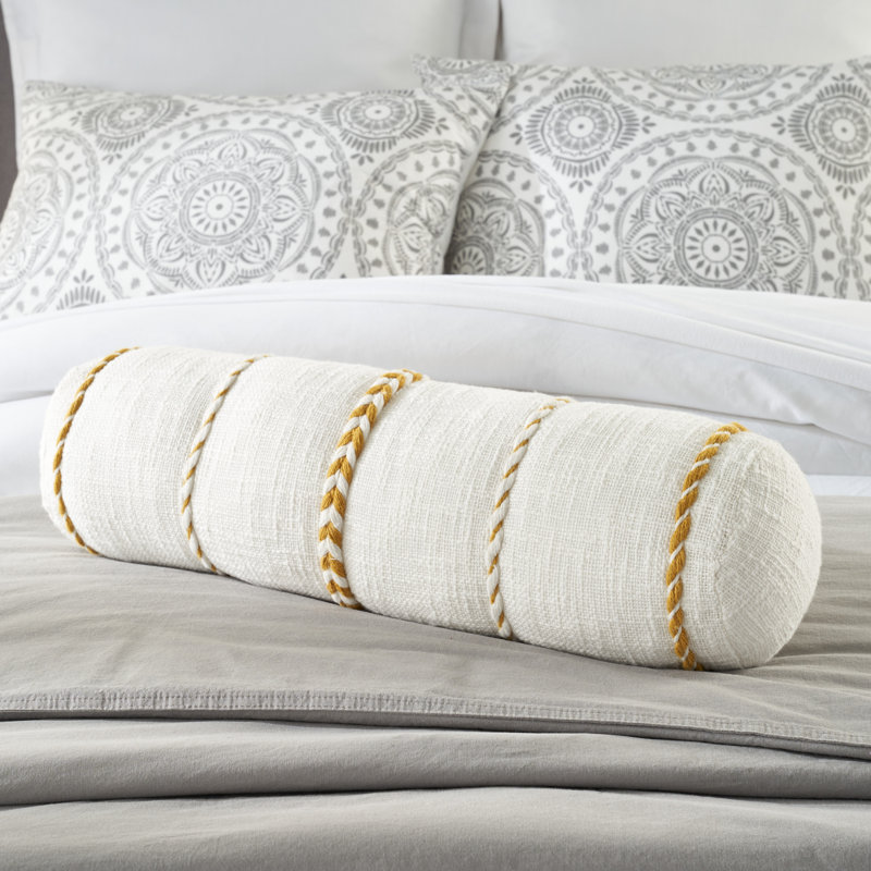 Aryas Farmhouse Braided Stripes Tass Bolster Pillows, Mustard