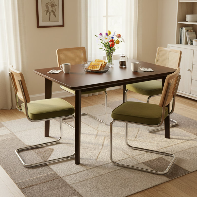 Ensemble de table de salle à manger 5 pièces en bois massif, Brun