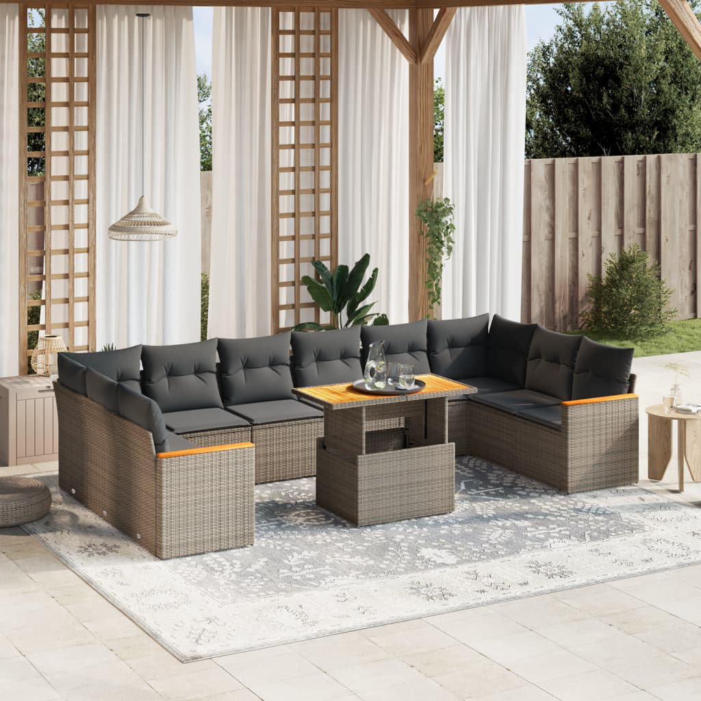 Vidaxl 11-Tlg. Garten-Sofagarnitur mit Kissen Grau Polyrattan