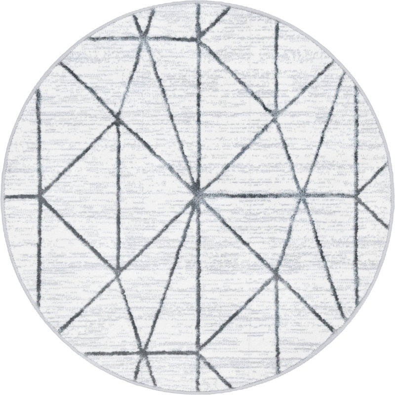 Tapis géométrique ivoire / gris Nuangola, Rond 3 pi 3 po
