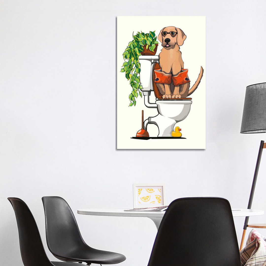 Labrador Hund auf der Toilette sitzend von WyattDesign - Galerie-verpackte Leinwand Giclée