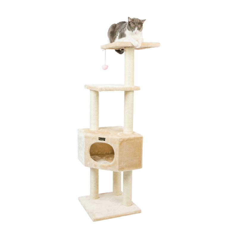 Beige Faux Fur and Sisal 52'' Cat Tree with Condo