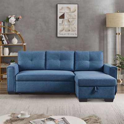 Apollo 92" Modular Convertible Reversible Sleeper Sectional Fabric Sofa With Storage Chaise