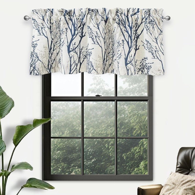 Floral Scalloped 52'' W Window Valance in, Blue, 52" W x 18" L