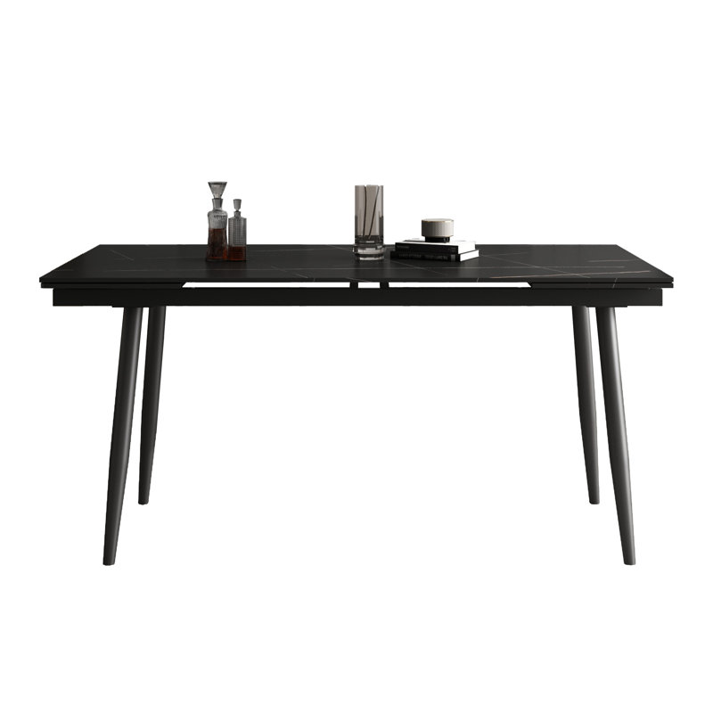 Goras Extendable Stone Top Metal Base Dining Table, Black