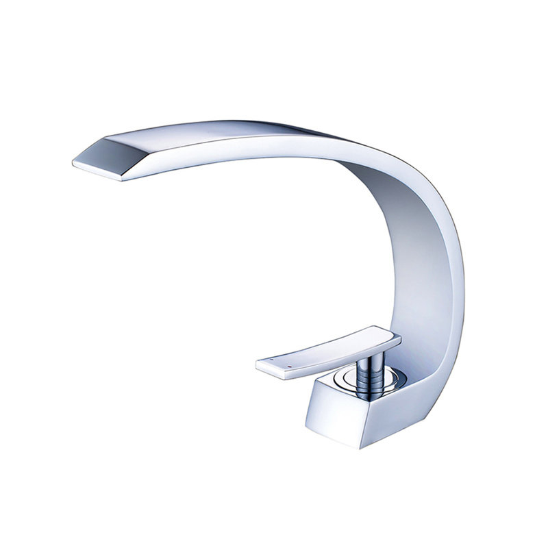 Contemporary Bathroom Sink Faucet - Geometric Single Handle Basin With Cartridge Valve And Deck-Mounted Hole Modern Waterfall