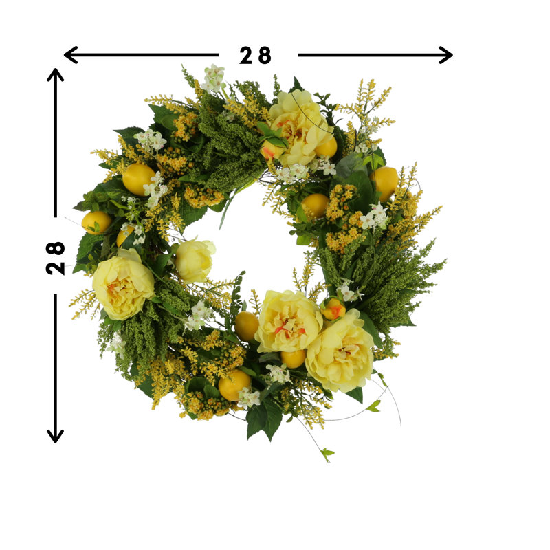 28" Peony, Lemon And Heather Spring Wreath