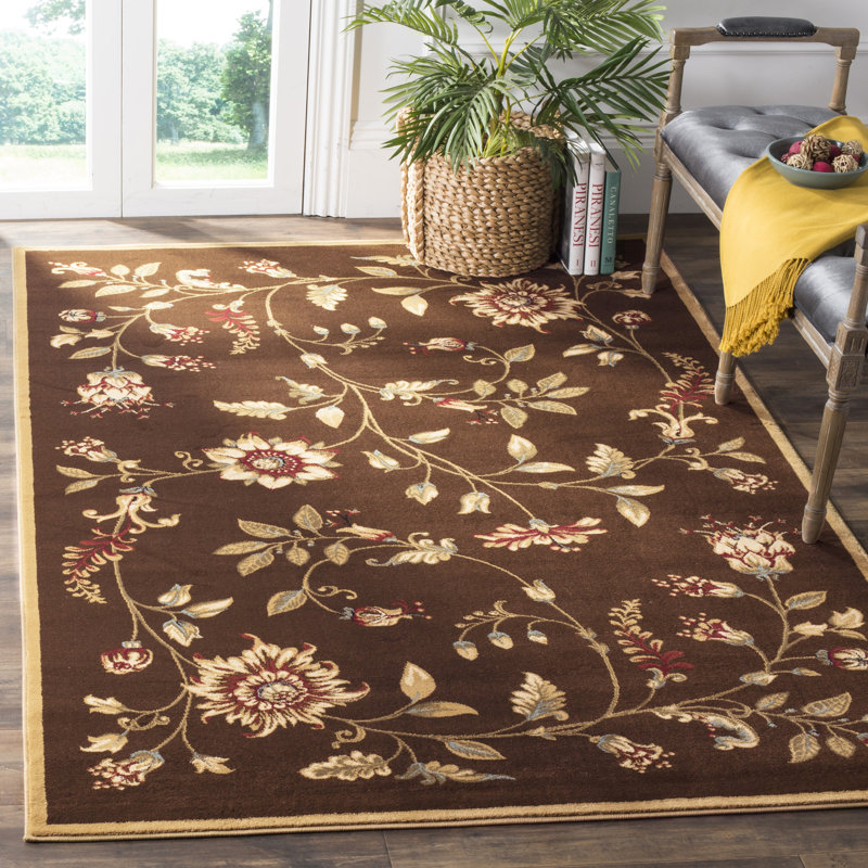 Tapis brun / bourgogne à motif floral Maggio, Rectangle 8 pi 9 po x 12 pi
