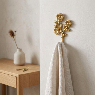 Mythra Flower Gold Cast Iron Wall Hook