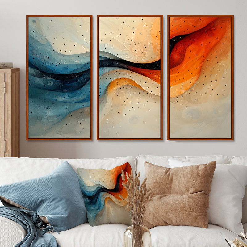 Silent Burst Spiral of Ink IV - Art abstrait spirales murales - 3 panneaux, Brun, Impression encadrée sans passe-partout