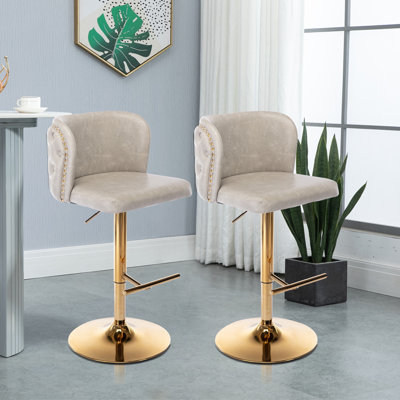 Marlone Swivel Adjustable Height Bar Stool, 2 Pcs