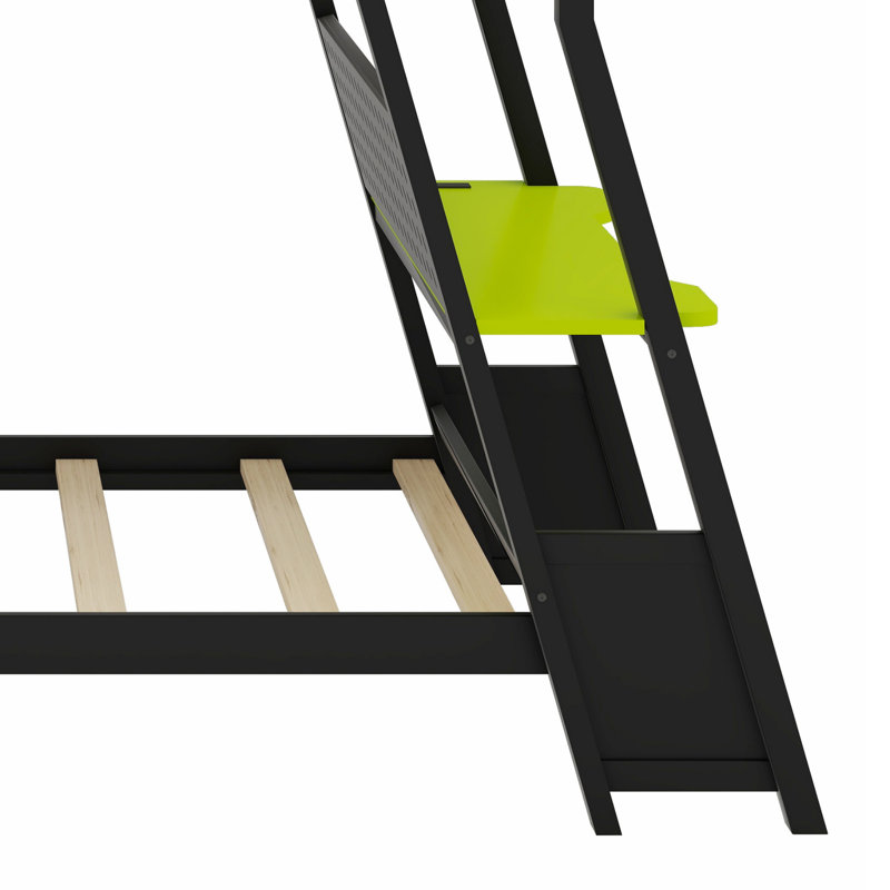 Lits superposés avec ports USB intégrés et organisateur de panneau perforé, Lit simple, Noir/vert
