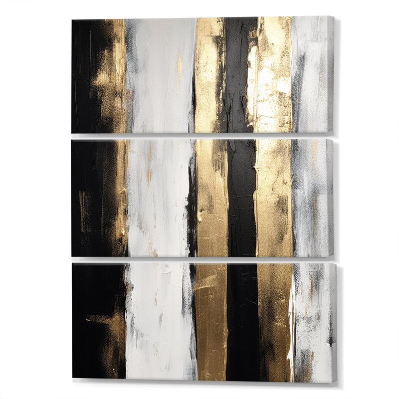 Minimal Joy en noir et or, art abstrait sur toile, ensemble d'art mural, H 32 po x l 48 po x P 1 po