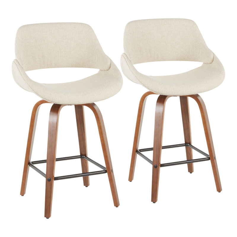 Najrin Upholstered Bar & Counter Stool with Square Footrest (Set of 2), Cream, Counter Stool (26" Seat Height)