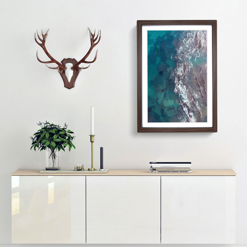 Aerial View of the Ocean in Abstract - Picture Frame Graphic Art Print, 65cm H x 48cm W x 2cm D, Walnut Framed