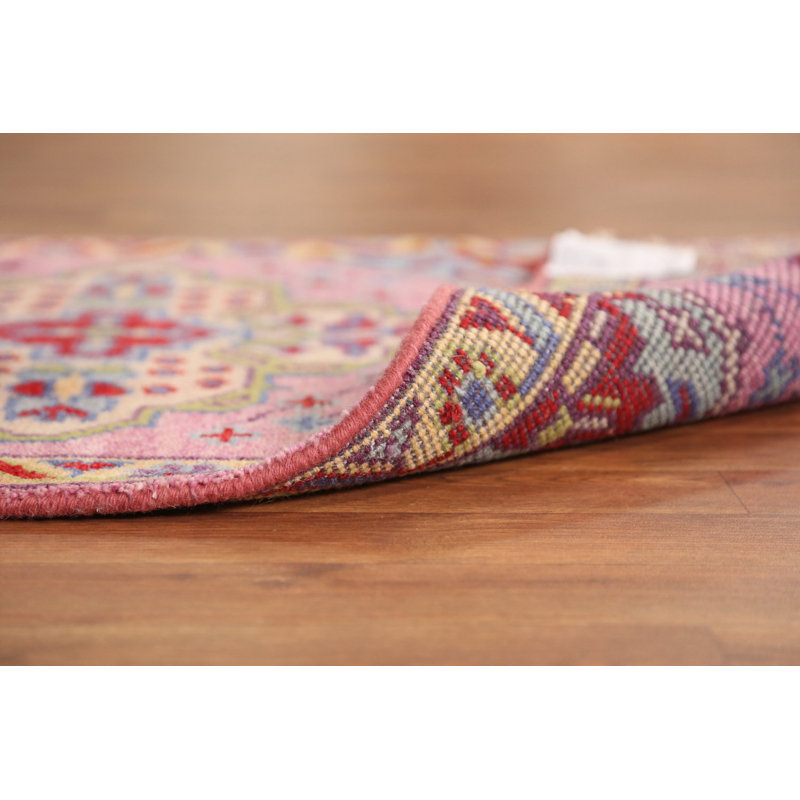 Tapis de couloir indien rose à motif géométrique traditionnel 3 x 10