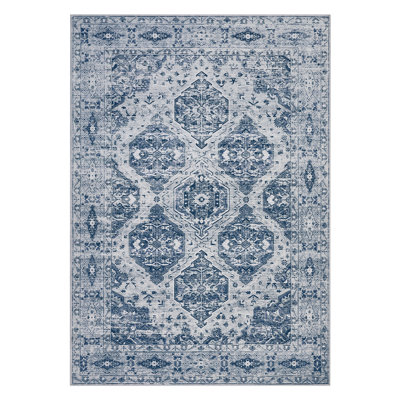 Ultra-Thin Vintage Area Rug - Irregular Medallion, Non-Slip, Floral Design - Low Pile Carpet for Living Room, Bedroom, Dining Room, Farmhouse Decor